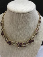 Vintage Amethyst Stone Rhinestone Necklace