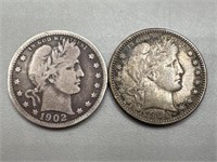 1900 & 1902 Barber Silver Quarters