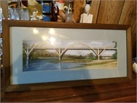 BRIDGE PAINTING PICTURE -- WOOD FRAME -- BY JOYCE