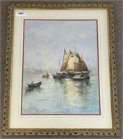 Hugo Anton Fisher Watercolor Painting of Sailboats