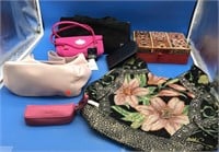 New & Used Purses + Red Silk Jewelry Box + Suede