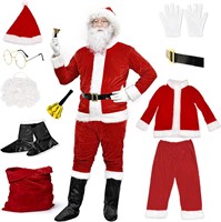 XL Red Velvet Santa Suit for Men - 11 Pcs
