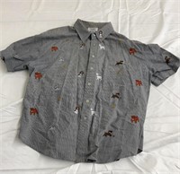 Embroidered front button up shirt, XL