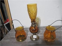 10" Oil Lamp  / 2  4" Candle Jars