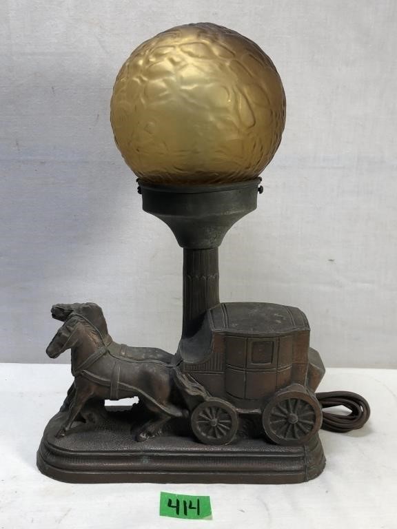 Vintage Art Deco Horse & Carriage Table Lamp
