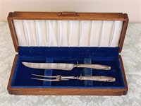 VINTAGE STAINLESS CARVING SET IN WOOD BOX