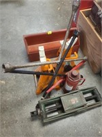 Metal Tool Box, Jacks, and Tire Irons
