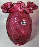 Cranberry Daffodil Vase 8"Tall