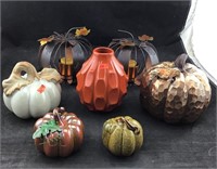 Assortment Of Colorful Pumpkins, Both Metal And