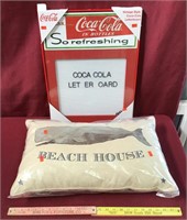 Retro Coca-cola Sign And Beach House Pillows