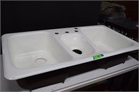 Three Compartment Porcelain on Cast Iron Sink New