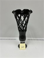 Black Glass Art Basketweave Vase