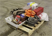 (2) Partial Rolls of Cable, Light Fixture, Tool