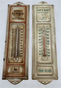2 John Deere advertising thermometers
