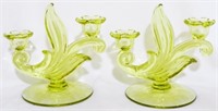 Pr Duncan & Miller Chartreuse Candleholders