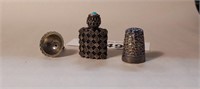 3 pc France Perfume Bottle Funnel Sterling Thimble