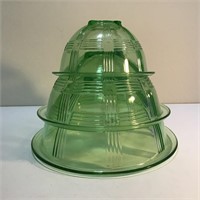 3 URANIUM GLASS GRADUATED MIXING BOWLS