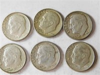 6 Liberty dimes 1960's