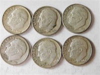 6 Liberty dimes 1960's