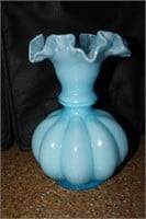 Fenton Light Blue Melon Vase with Crimped Edge