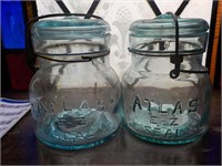2 Early glass pint jars