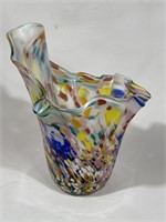 Murano-Style Milefiori Art Glass Ruffled Vase