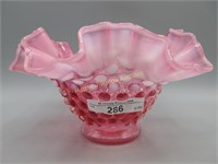Fenton 4 x 5" cranberry opal HObnail ruffled bowl