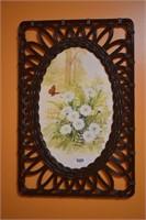 Rattan Framed Floral Butterfly Wall Art