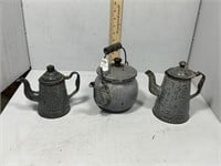 Graniteware mini kettles - three