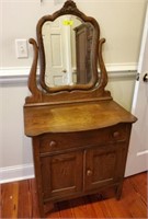 OAK WASH STAND WITH BEVELED MIRROR