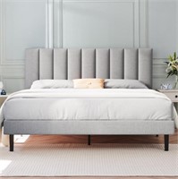 E7520  HAIIDE Queen Bed, Upholstered in Light Gray