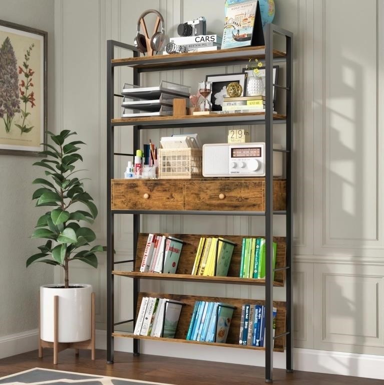 YAOHUOO Bookshelf with Drawers- Inches Widen Indus