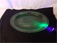Uranium Glass Cabbage Rose Oval Plate