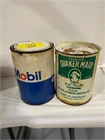 VINTAGE MOBIL & QUAKER MAID GREASE CANS W/