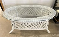 Wicker Coffee Table with Glass Top