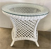 Wicker Side Table with Glass Top