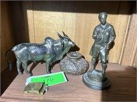 Brama Bull Statue, Small Clay Pot, Bronze Statue
