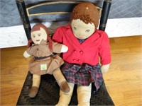 2 VINTAGE DOLLS: HOMEMADE WITH HAND PAINTED