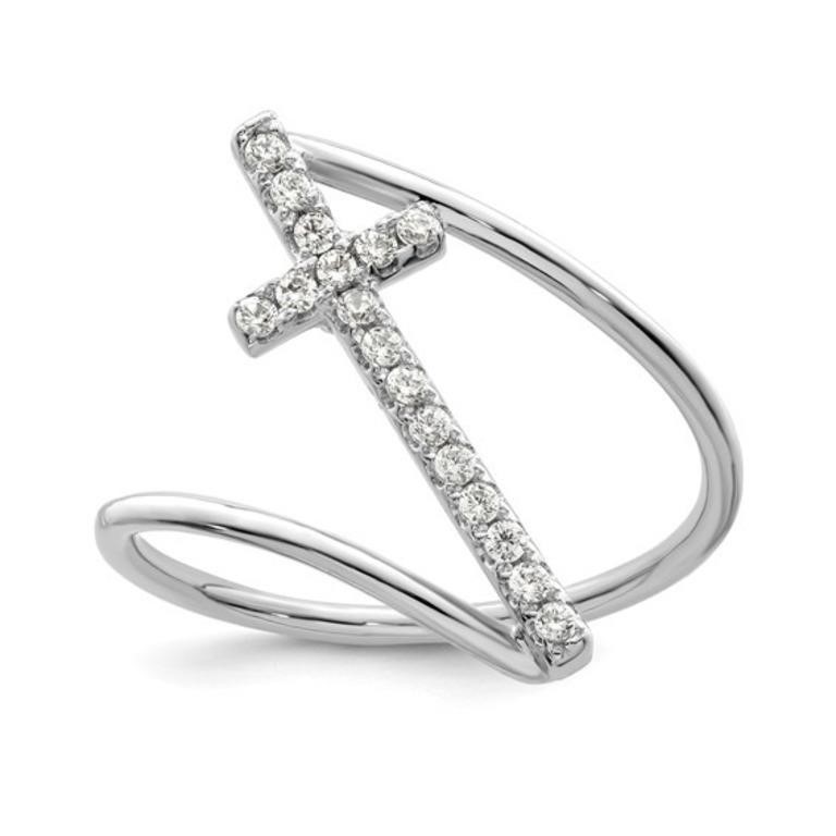 Sterling Silver Crystal Cross Ring