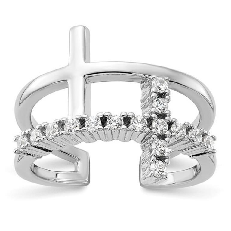 Sterling Silver  Double Cross Crystal Ring