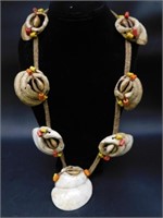 SHELL AFRICAN TRADE BEAD NECKLACE VINTAGE ANTIQUE