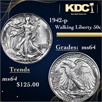 1942-p Walking Liberty Half Dollar 50c Grades Choi