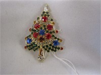 COLORFUL RHINESTONE CHRISTMAS TREE BROOCH 2.5"
