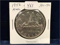 1952 Can Silver Dollar  AU50  NWL