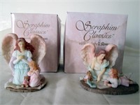2 Seraphim Resin Angels w/ 4yo & 5yo Girls