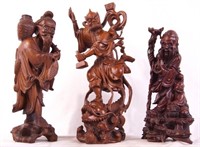 Three Chinese Immortal Wood carved statues