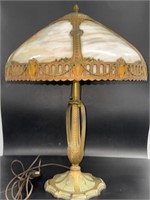 Caramel Slag Glass Art Deco Brass table lamp