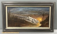 Eagle in Sunset Landscape Oil Painting on Canvas