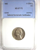 1962 Nickel MS67 FS LISTS $3750