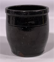 John Bell redware crock, dark glaze, 4.75" dia.,